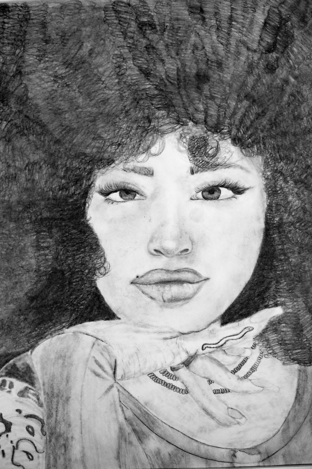 Pencil drawing of girl with curly hair Pencil drawing of girl with curly hair