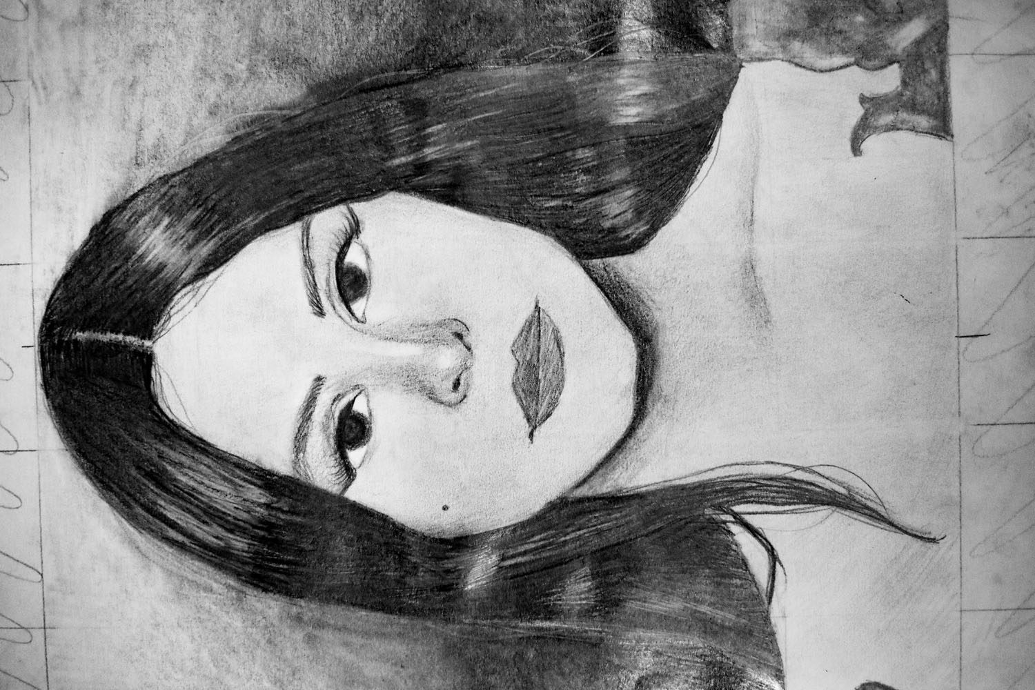 Pencil drawing of girl with straight hair Pencil drawing of girl with straight hair