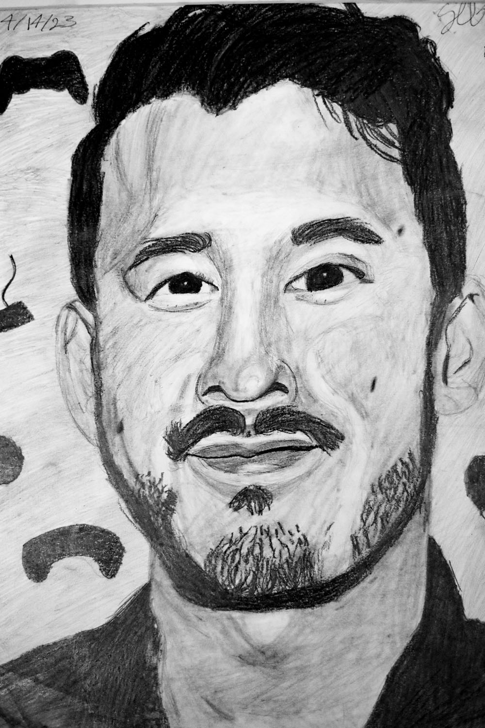 Pencil drawing of man with dark eyes Pencil drawing of man with dark eyes