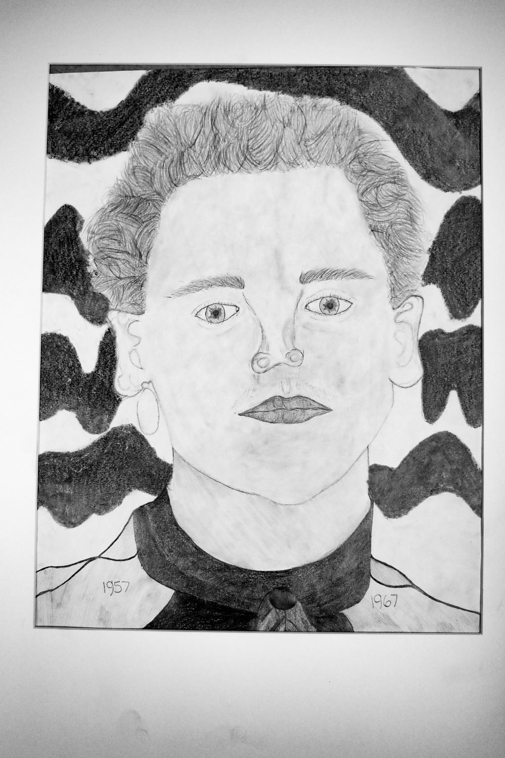 Pencil drawing with man with wavy lines in the background Pencil drawing with man with wavy lines in the background