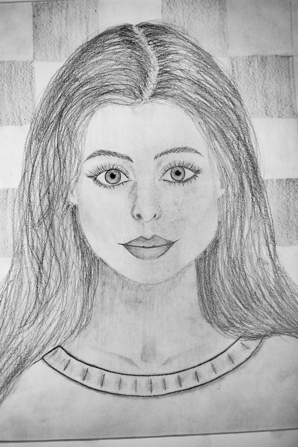 Pencil drawing of a girl with big eyes Pencil drawing of a girl with big eyes