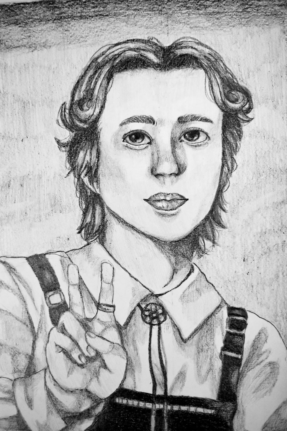 Pencil drawing of a man with the peace sign Pencil drawing of a man with the peace sign