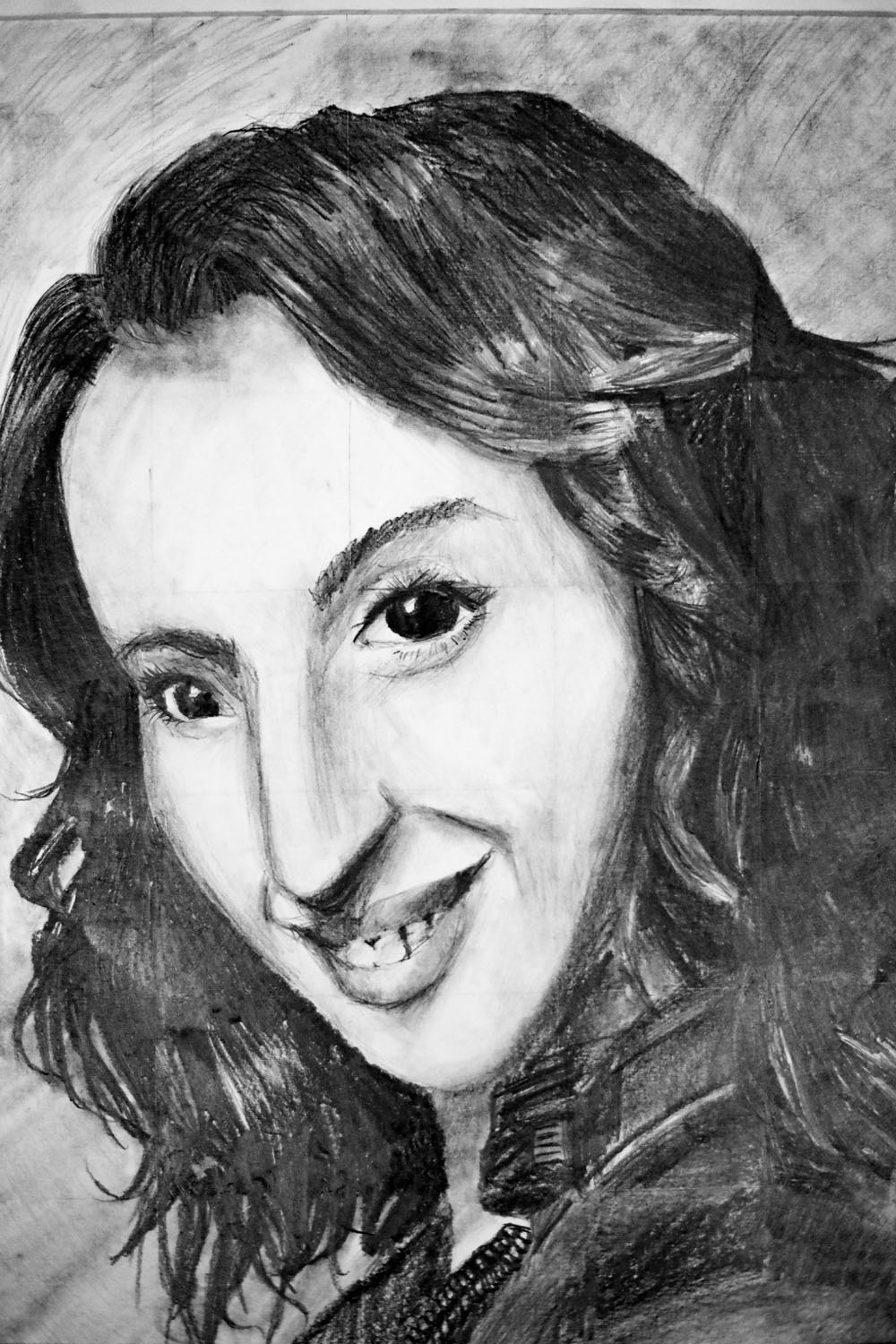 Pencil drawing of a woman with a smile Pencil drawing of a woman with a smile