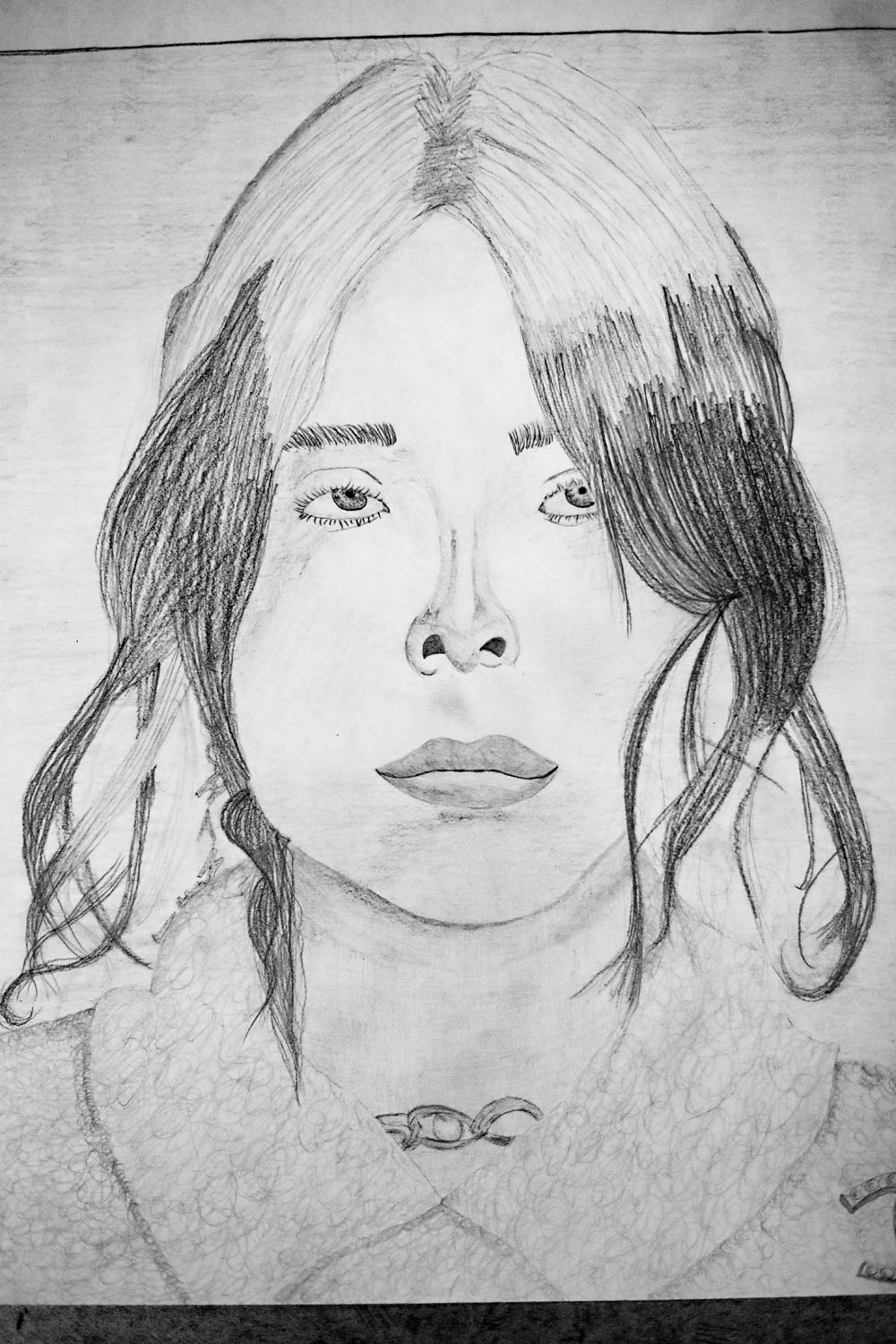 Pencil drawing of a woman with collard shirt Pencil drawing of a woman with collard shirt