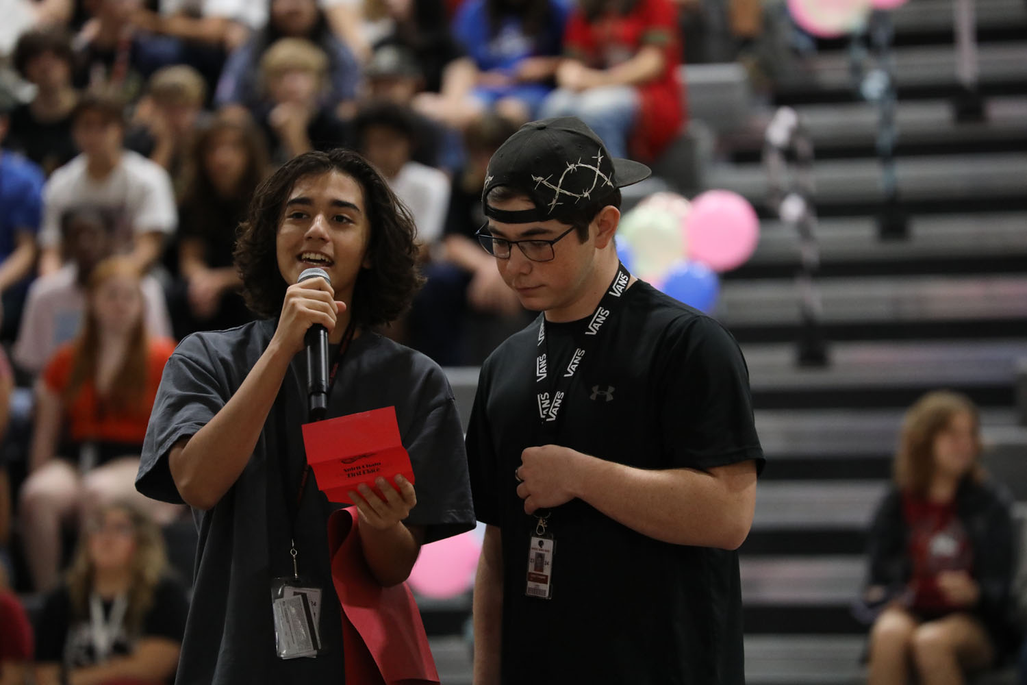 Students making announcements Students making announcements