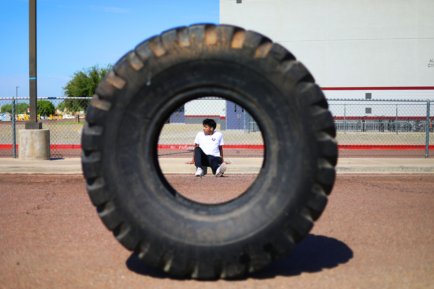 Victor framed by a tire Victor framed by a tire