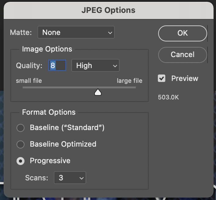 JPEG Options- OK JPEG Options- OK