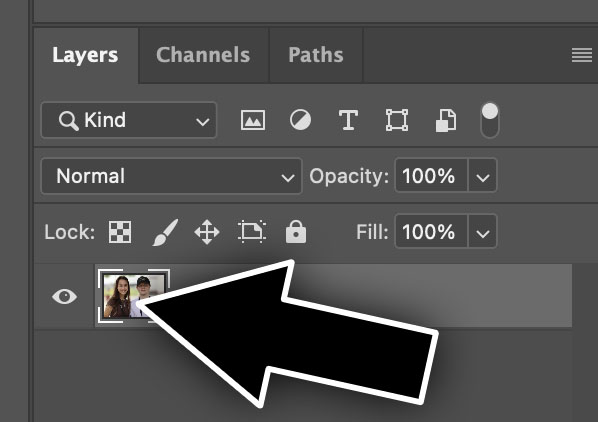 layers panel with an arrow pointing to the thumbnail layers panel with an arrow pointing to the thumbnail